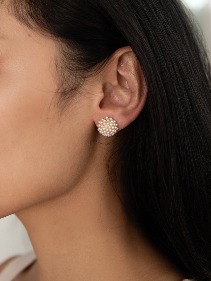 Elisajewels Pearl Pave Stud Earrings