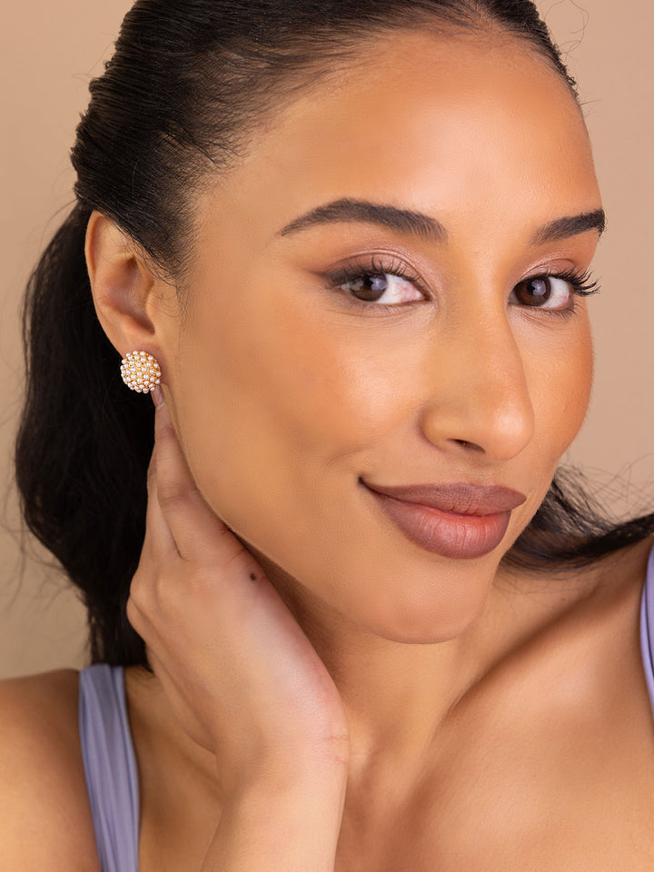 Elisajewels Pearl Pave Stud Earrings