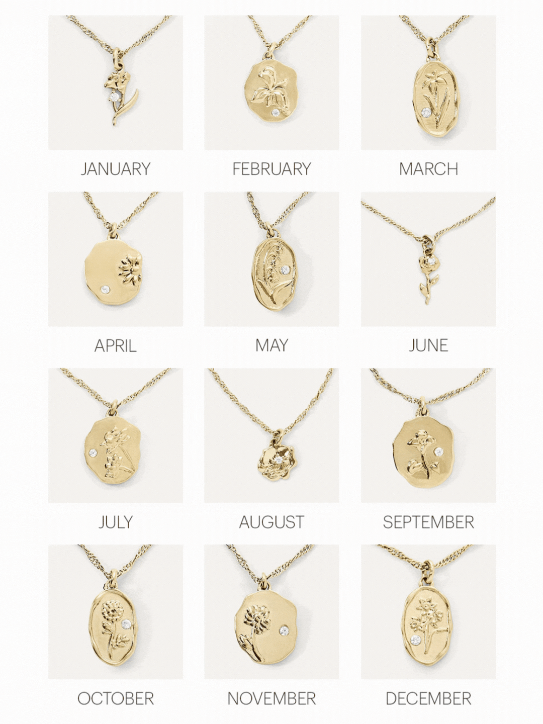 Elisajewels Birth Flower Pendants by Month